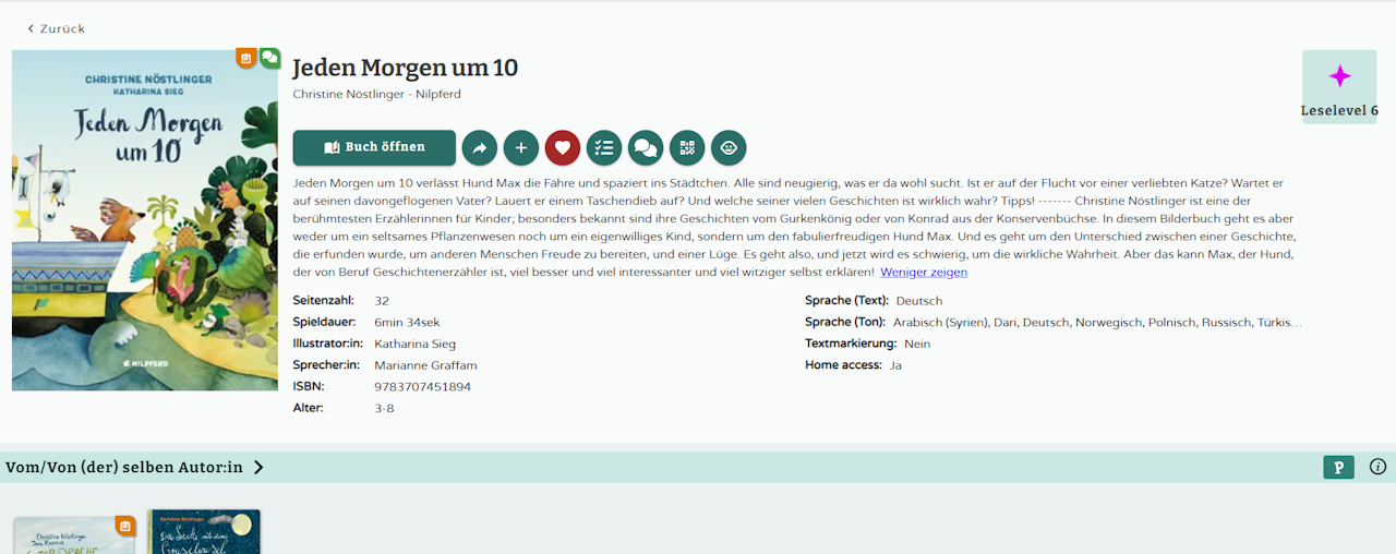 Die Buchinfo-Seite - klicken Sie zum Vergrößern Die Buchinfo-Seite