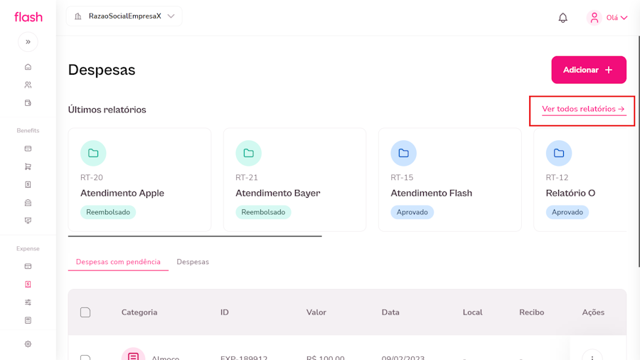 Imagem do menu de relatórios com destaque para opção ver todos relatórios.