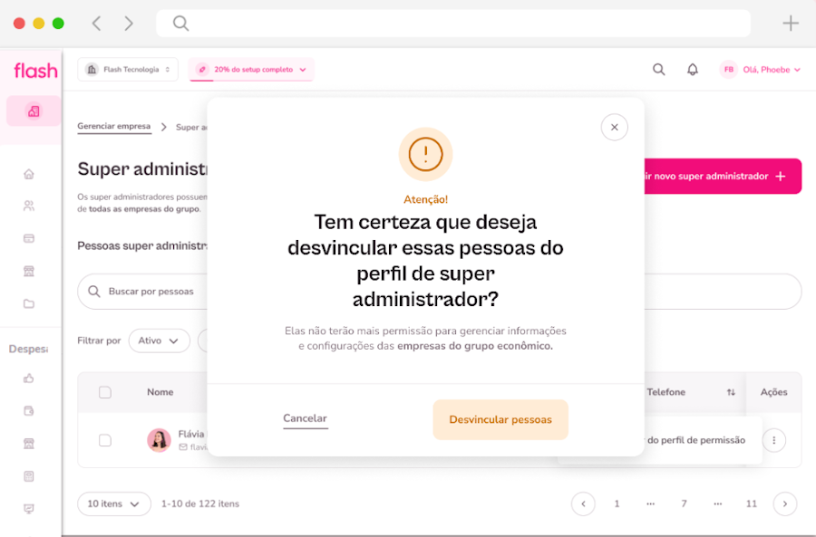 Imagem de tela para confirmar a retirada de permissões.