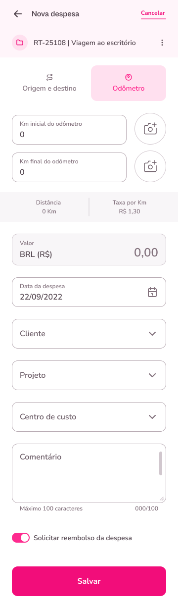 imagem da despesa com dados exemplos preenchidos.