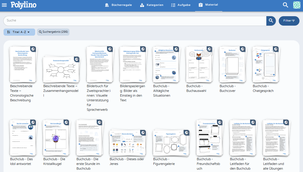 Reiter "Material" - klicken Sie zum Vergrößern Reiter "Material"