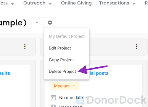 Delete Project Action