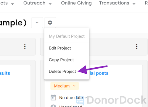 Delete Project Action