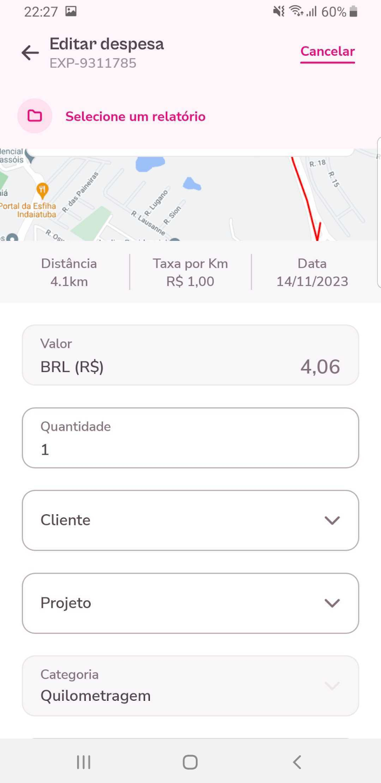 imagem exemplo de despesa criada para vincular a um relatório