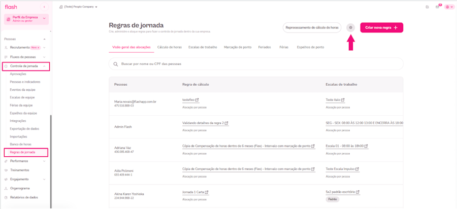 imagem da plataforma com destaque para a opção de configuração.