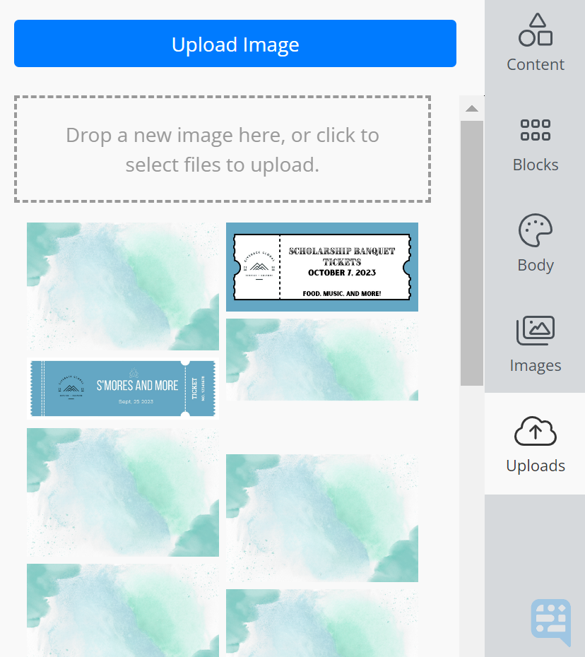 UPLOAD LIBRARY OPTIONS WITH BLUE BUTTON PROMPTING TO UPLOAD IMAGE WITH BLANK SPACE AVAILBALE TO CLICK AND DRAG AN IMAGE - click to enlarge UPLOAD LIBRARY OPTIONS WITH BLUE BUTTON PROMPTING TO UPLOAD IMAGE WITH BLANK SPACE AVAILBALE TO CLICK AND DRAG AN IMAGE