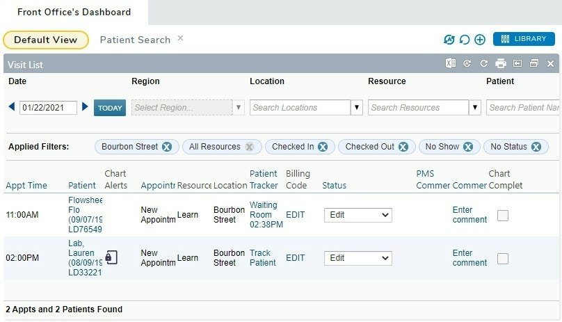 The Default View Dashboard with the Visit List widget - click to enlarge The Default View Dashboard with the Visit List widget