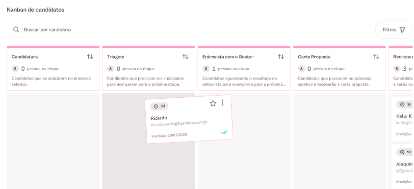 imagem da plataforma com print exemplo de Kanban
