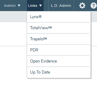 The Menu Bar with the Links menu open - click to enlarge The Menu Bar with the Links menu open