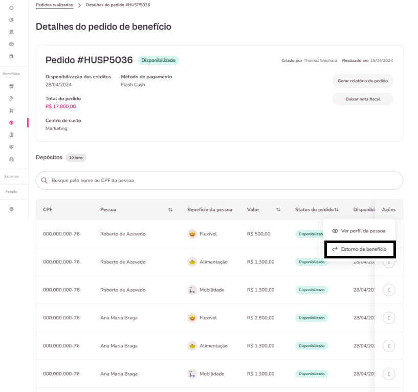 Depósitos e estornos. Passo a passo 3 para identificar o pedido