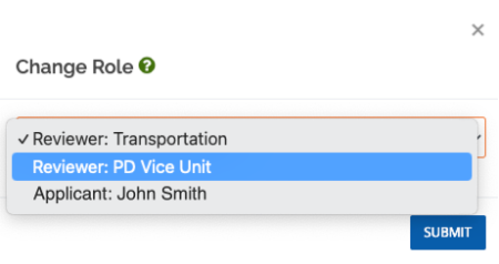 Image of Change role screen with multiple roles displayed.