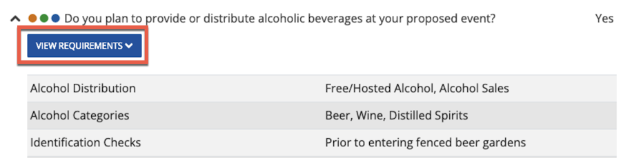 Shows the View Requirements button just below the opened section header