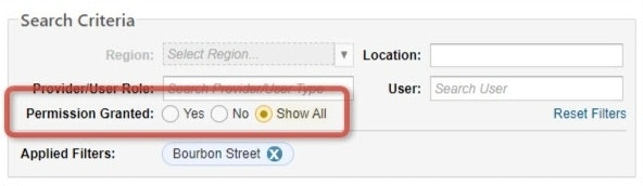 Apply User Profiles with the Permission Granted filter highlighted