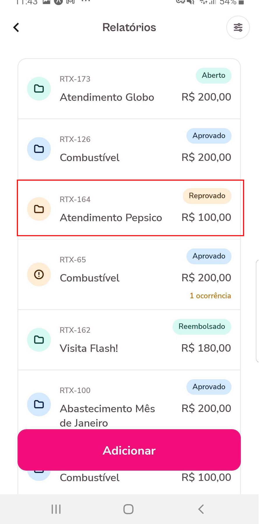 Imagem exemplo de relatório reprovado em destaque.