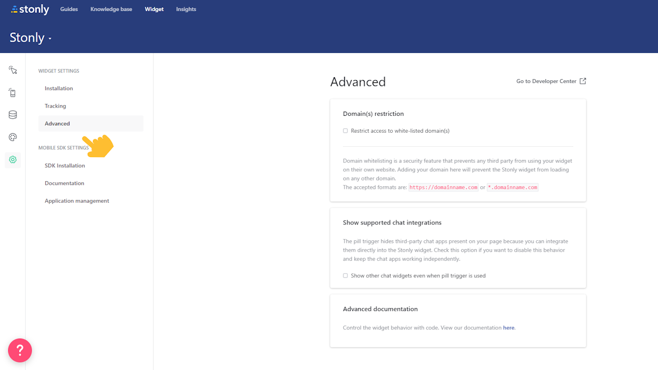Advanced widget settings open. - click to enlarge Advanced widget settings open.