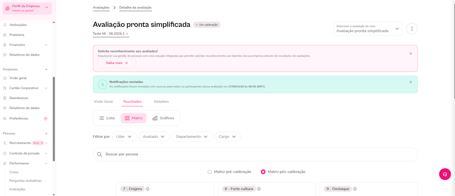 imagem exemplo da plataforma com uma matriz já criada