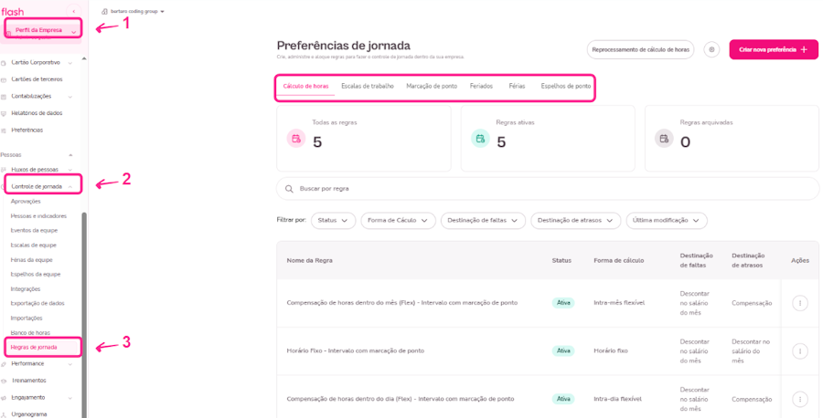 Imagem do menu regra de jornada