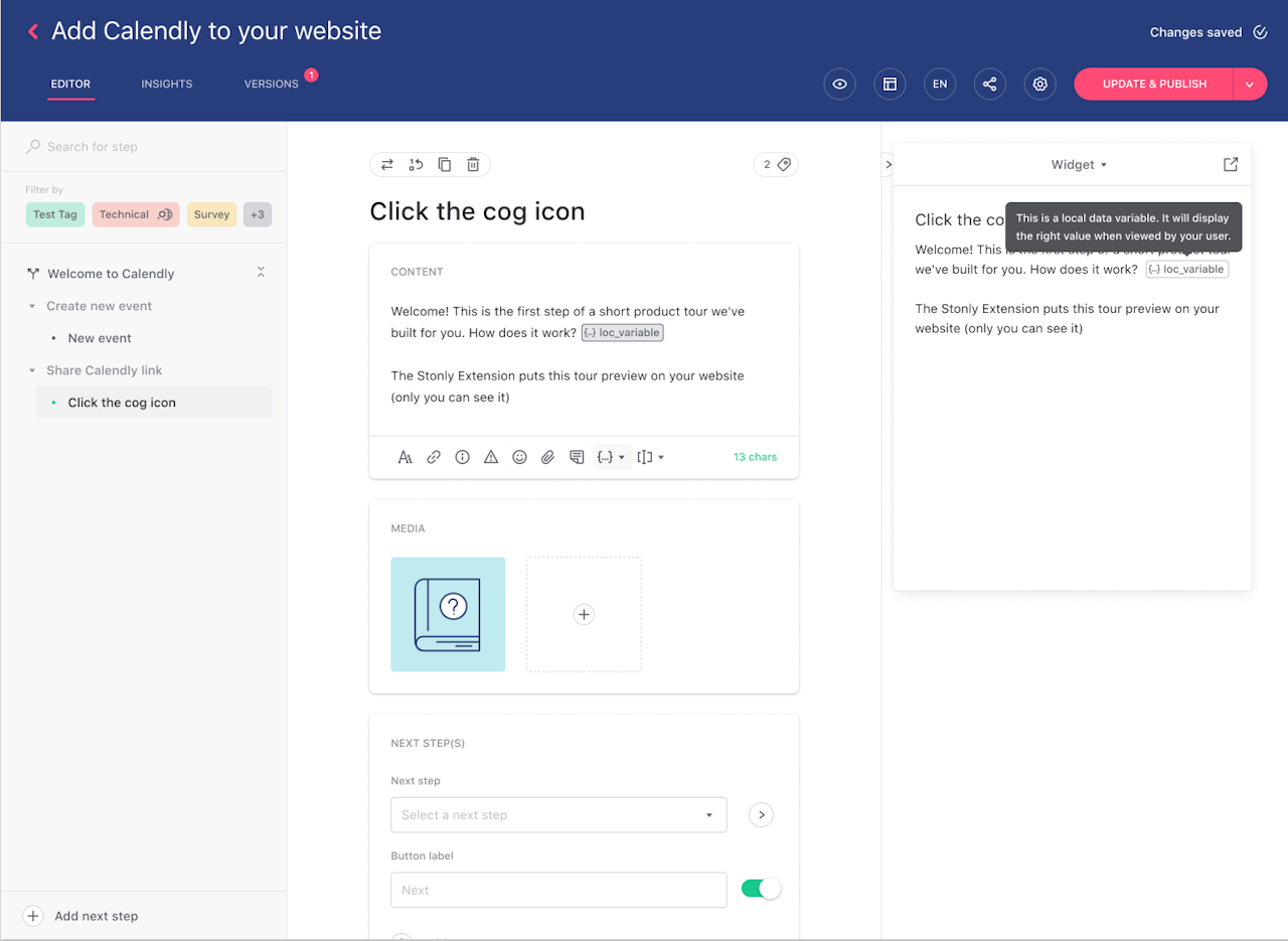 Stonly guide with an inserted variable. - click to enlarge Stonly guide with an inserted variable.