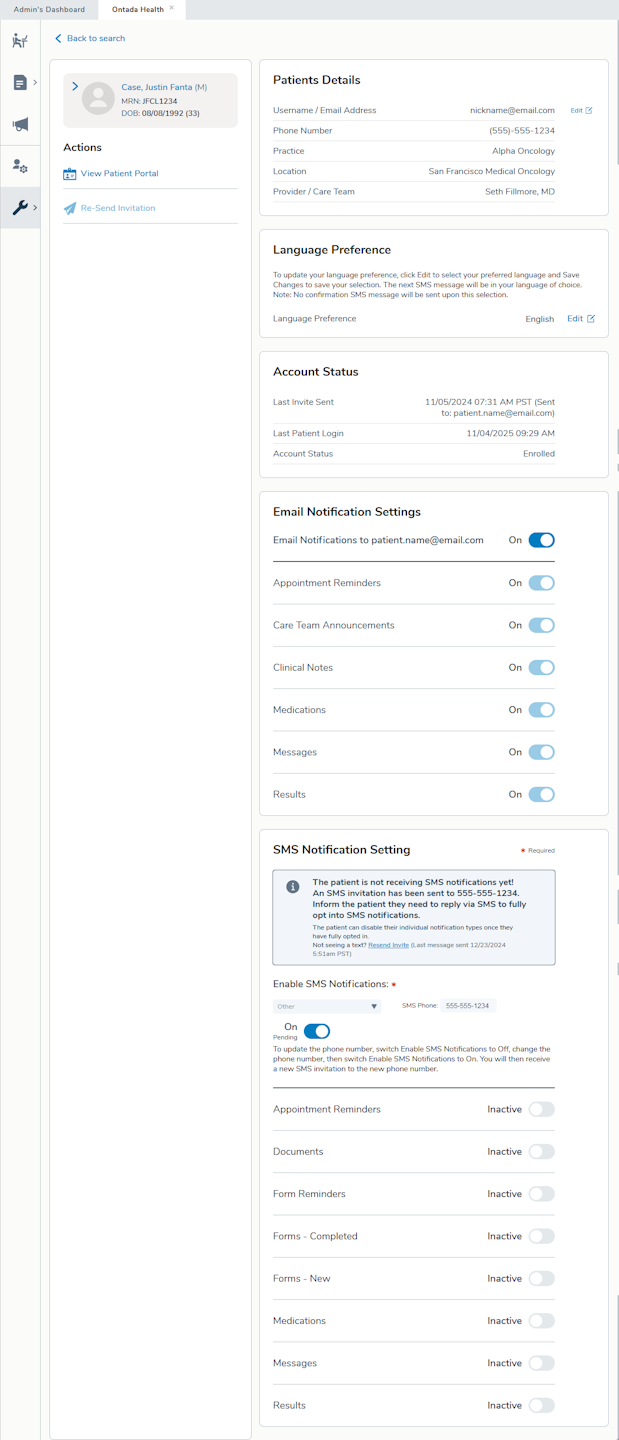 A Patient selected under Support Tools > Patients - click to enlarge A Patient selected under Support Tools > Patients