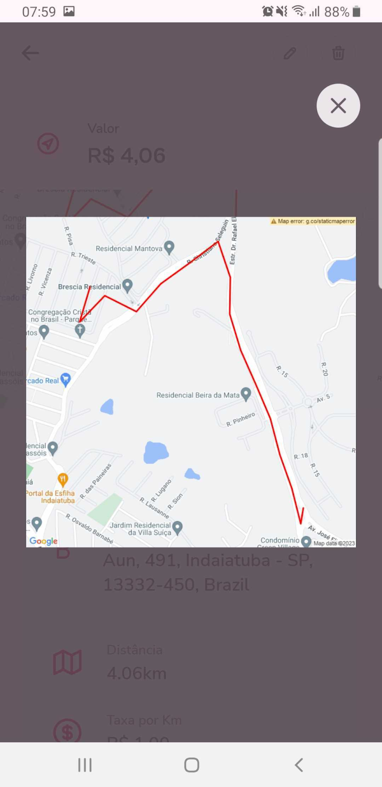 imagem exemplo de despesa criada mostrando o trajeto feito