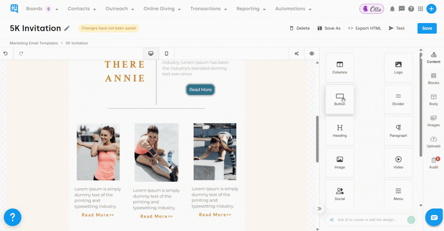 Adding a button to a Template