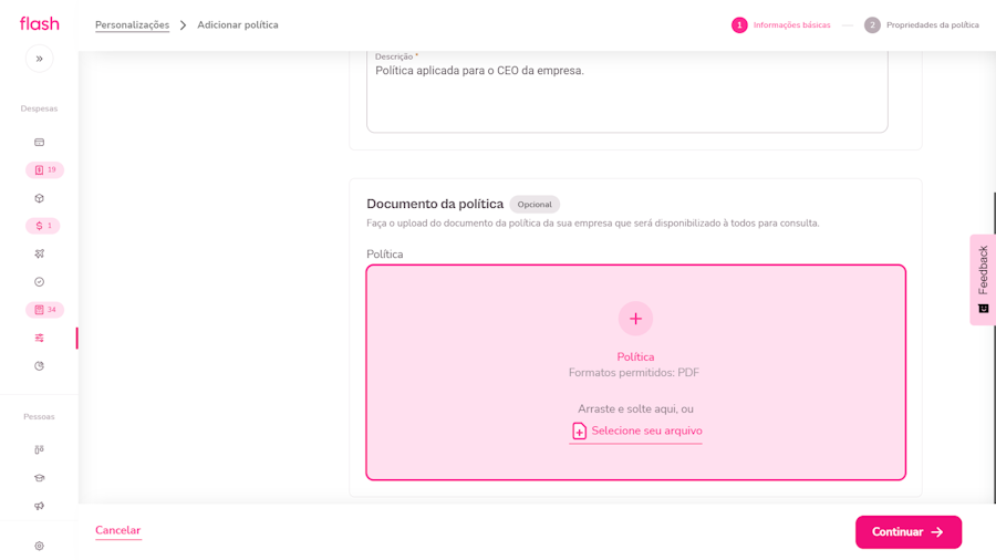 Campo para inserir documento de política