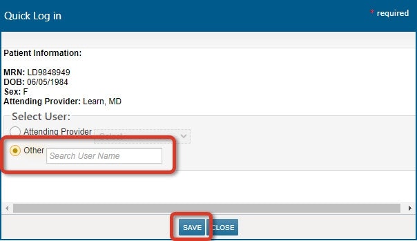 The Quick Login window with Other selected and Other and Save highlighted - click to enlarge The Quick Login window with Other selected and Other and Save highlighted