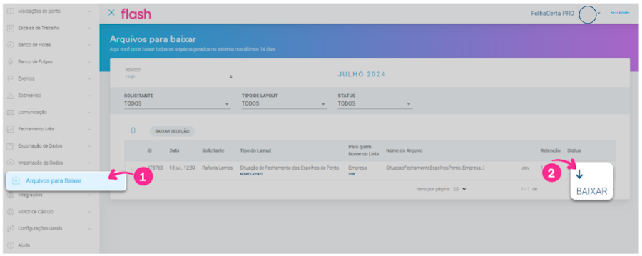 Gerenciar espelho de ponto da equipe Folha Flash. Etapa customização da lista, planilha para baixar.