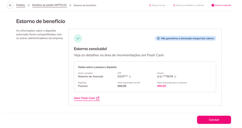 Depósitos e estornos. Passo a passo 7 conclusão da operação