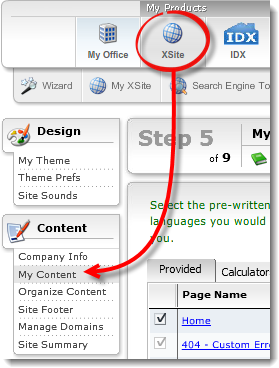 XSite Wizard - My Content