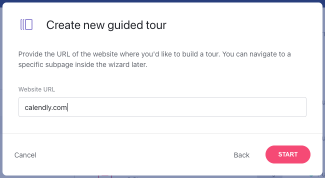 Tour creation pop-up with the URL input focused. - click to enlarge Tour creation pop-up with the URL input focused.