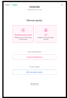 imagem do aplicativo com opções de reconhecimento facial para marcação.