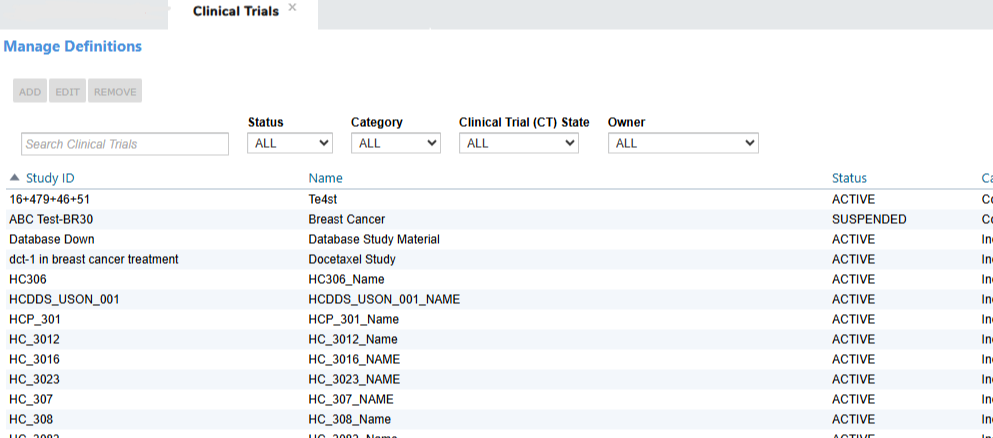 The Clinical Trials tab - click to enlarge The Clinical Trials tab