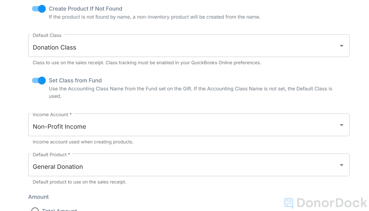 CLASS CONFIGURATION OPTIONS ON QBO INTEGRATION - click to enlarge CLASS CONFIGURATION OPTIONS ON QBO INTEGRATION