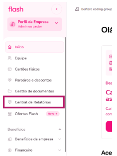 imagem com destaque para o menu lateral opção central de relatórios