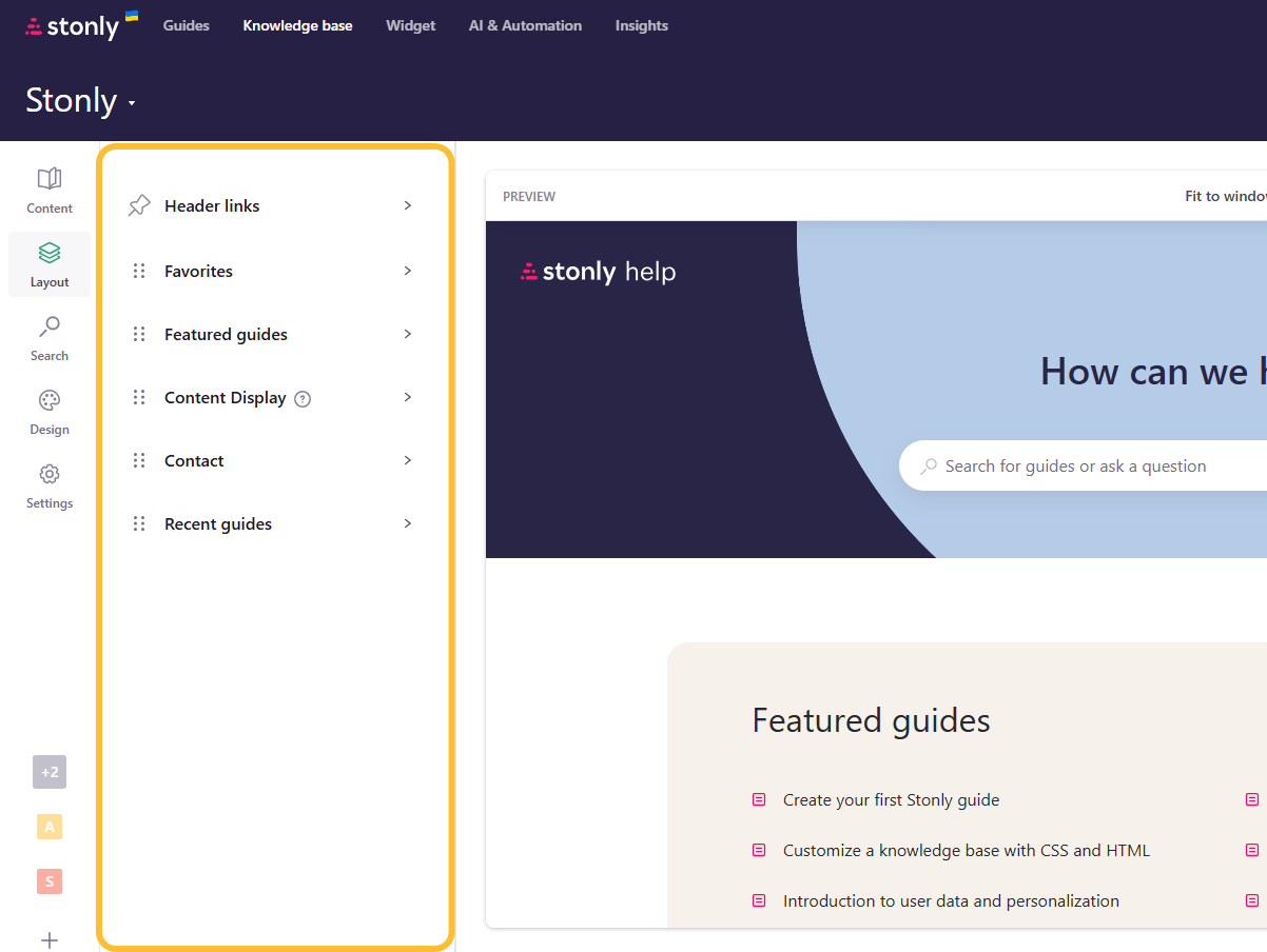 Layout view open in the knowledge base tab. - click to enlarge Layout view open in the knowledge base tab.