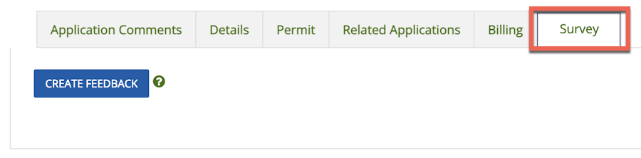 Shows the Survey tab with the Create Feedback button visible.
