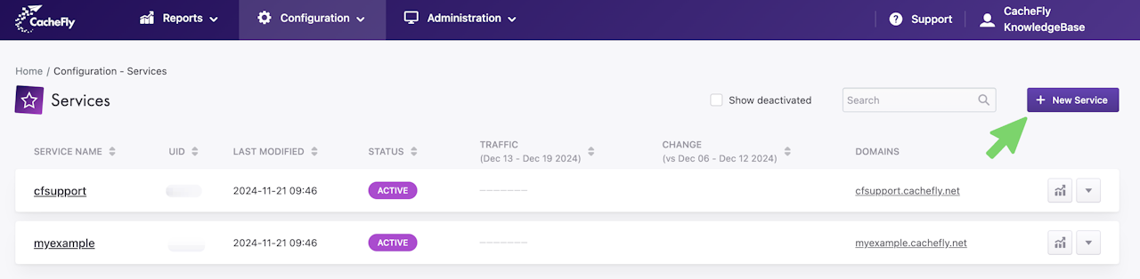 CacheFly screen capture for Services - click to enlarge CacheFly screen capture for Services