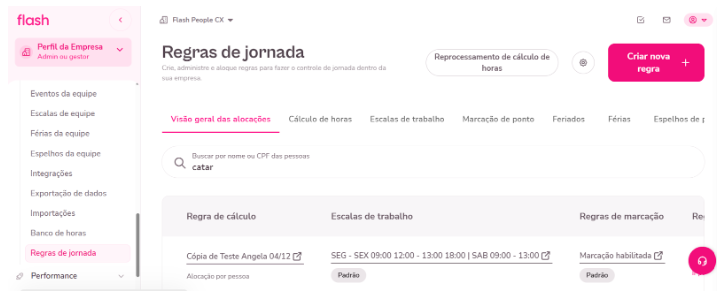 imagem da plataforma Flash no menu regra de jornada