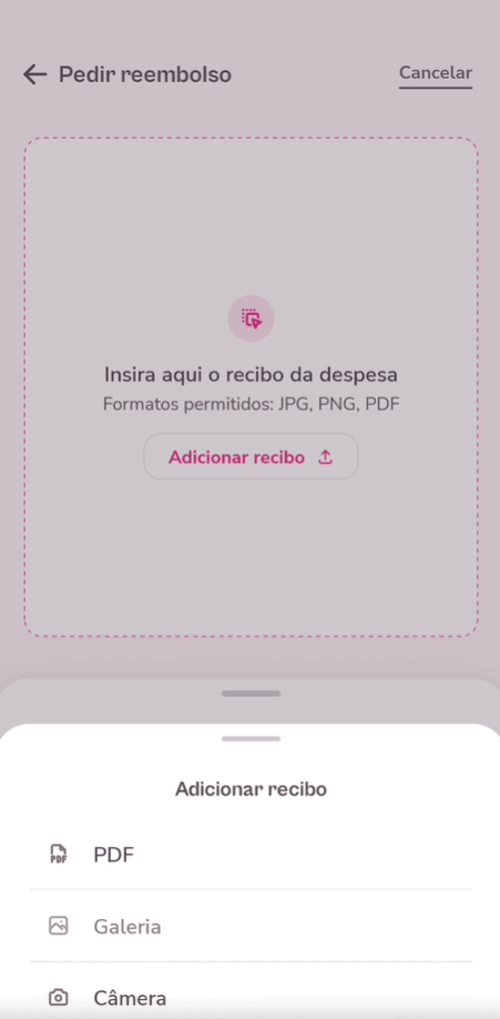 Gif com o passo a passo para reembolso via aplicativo