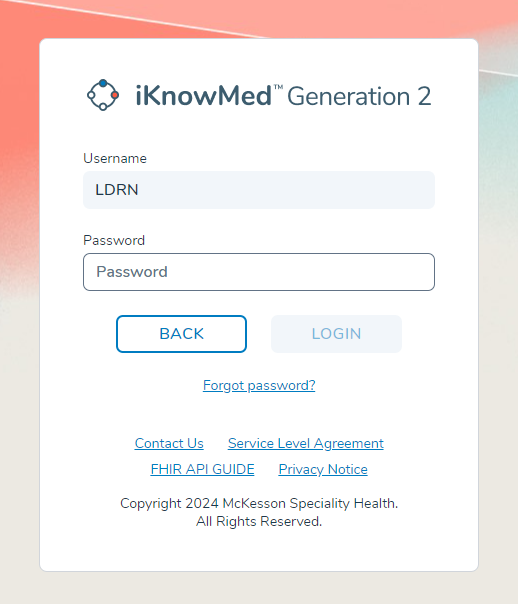 The iKnowMed Log In page - click to enlarge The iKnowMed Log In page