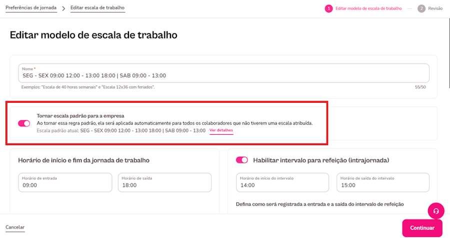 Imagem do menu de editar escala com sinalização para opção de definir a mesma regra para todos os colaboradores.