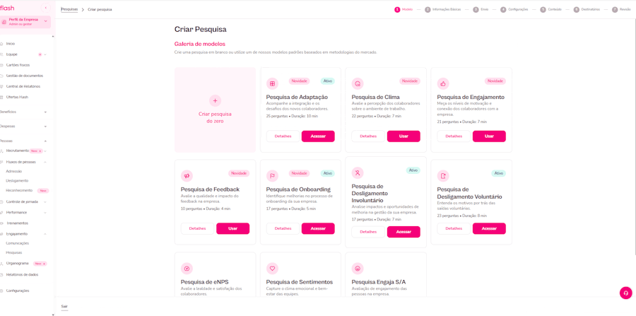 Gif com instruções para criar uma pesquisa na plataforma