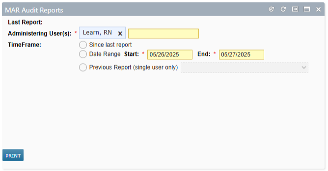 The Mar Audit Reports dashboard widget with 1 Administering User selected - click to enlarge The Mar Audit Reports dashboard widget with 1 Administering User selected