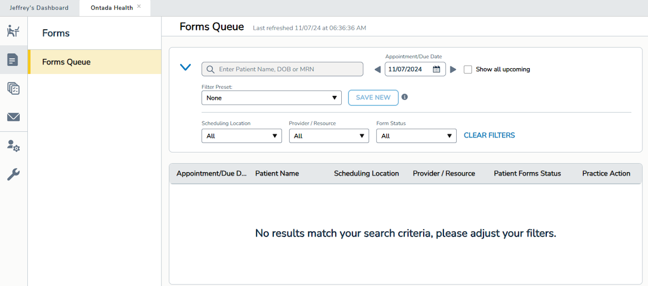 The Ontada Health Forms Queue - click to enlarge The Ontada Health Forms Queue