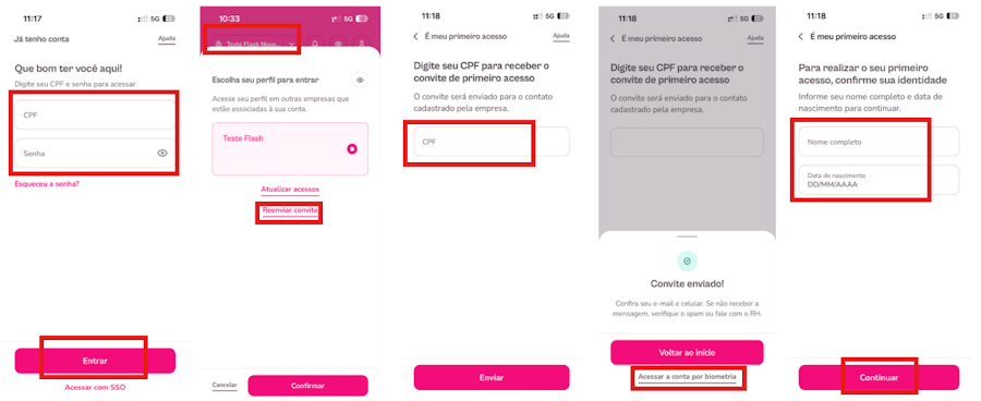 Imagem mostra passo a passo para acessar outra empresa pelo aplicativo Flash
