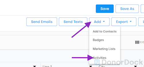 Bulk Add Menu options in Report: Badges, Marketing Lists, and Activities