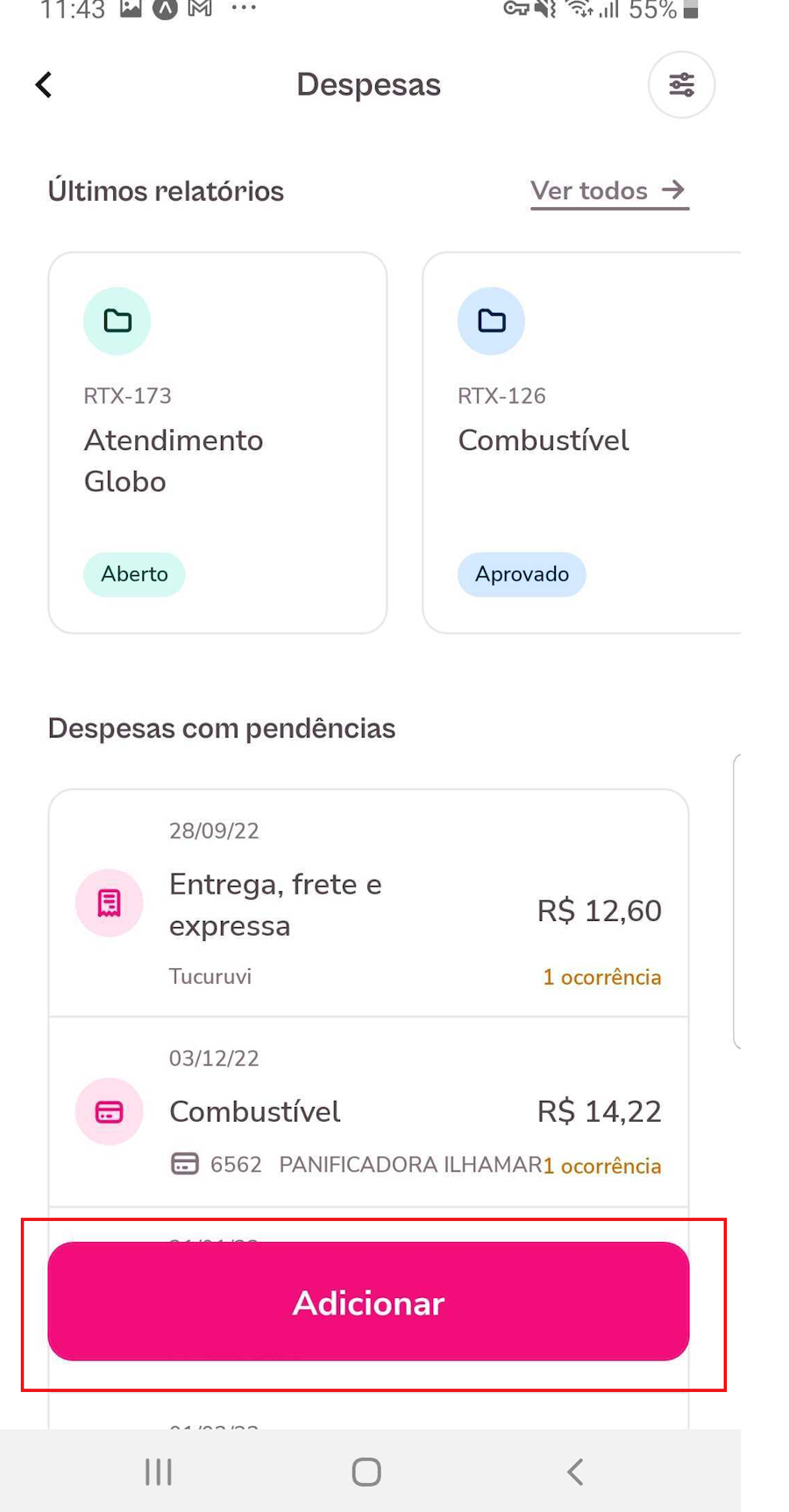 Imagem agora com foco na opção adicionar.