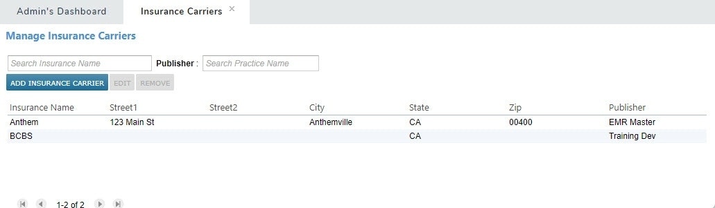 The Insurance Carriers list - click to enlarge The Insurance Carriers list