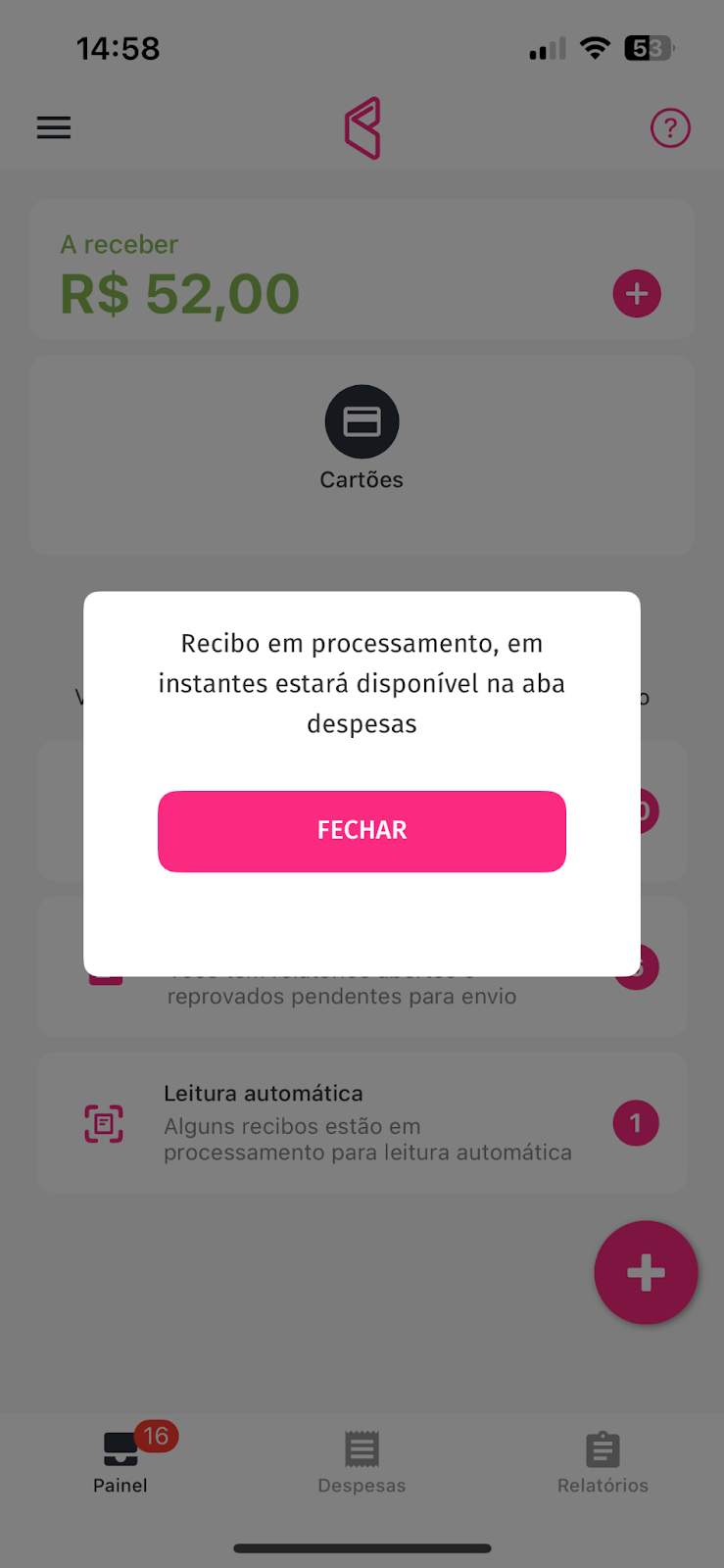 Imagem exemplo de recibo em processamento.